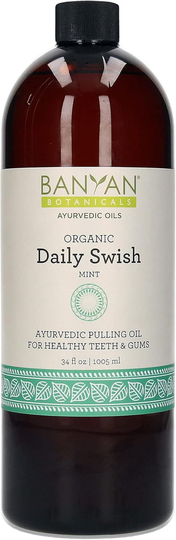 Banyan Botanicals Daily Swish Mint â€“ Organic Ayurvedic Oil Pulling Mouthwash with Coconut Oil â€“ for Oral Health, Teeth, & Gums* â€“ 34 â€“ Non GMO Sustainably Sourced Vegan