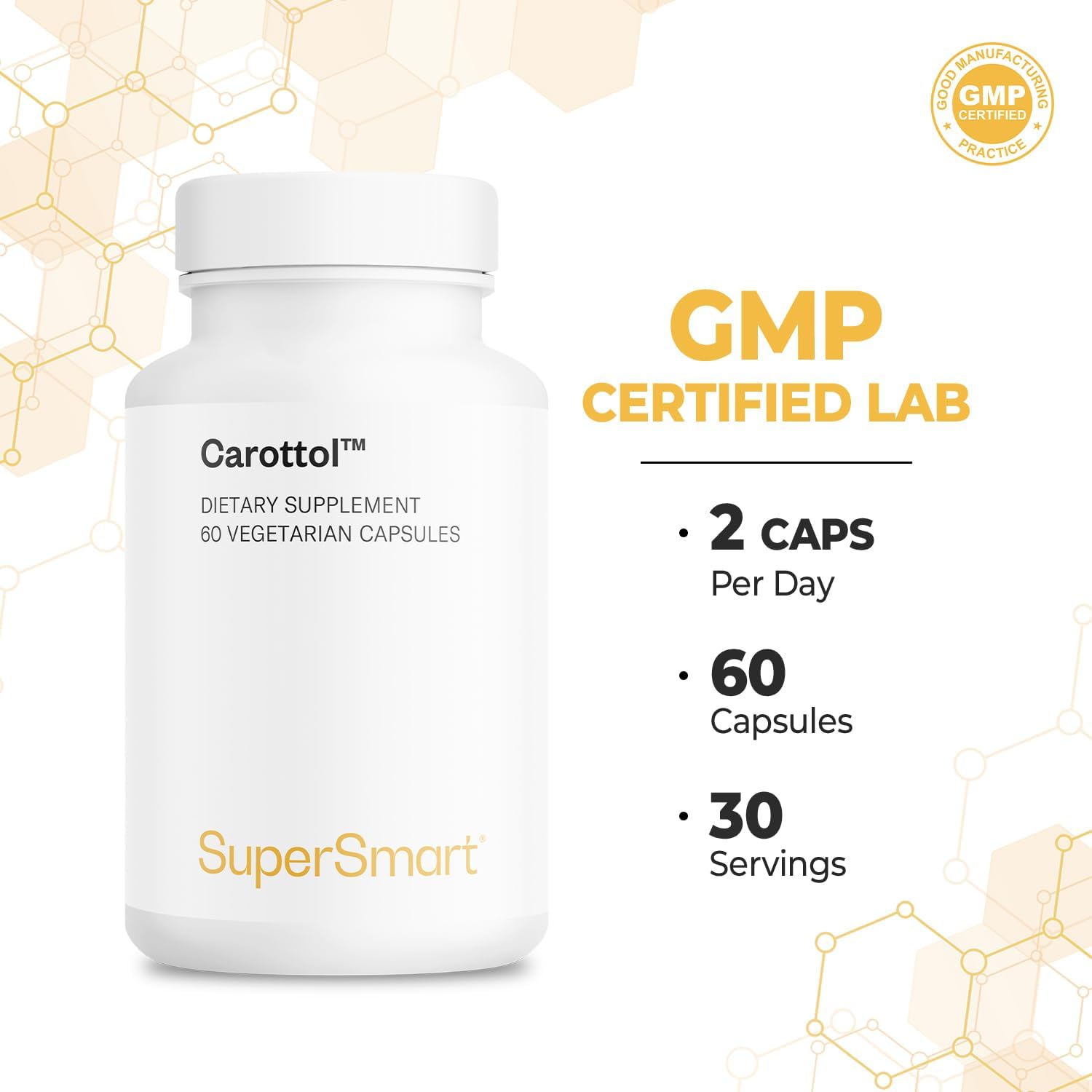 Supersmart - Carottol (Advanced Formula) - Carotenoid Complex Supplement - With Beta Carotene, Lycopene, Lutein & Zeaxanthin | Non-Gmo & Gluten Free - 60 Vegetarian Capsules : Health & Household