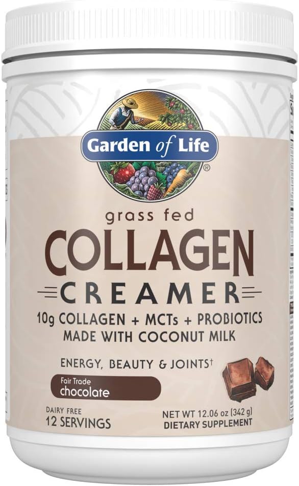 Garden of Life Grass Fed Collagen Creamer Powder - Chocolate, 12 Servings, Collagen Powder for Coffee Energy Beauty Joints, Collagen Peptides Powder, Coconut MCTs, Keto Collagen Protein Supplements