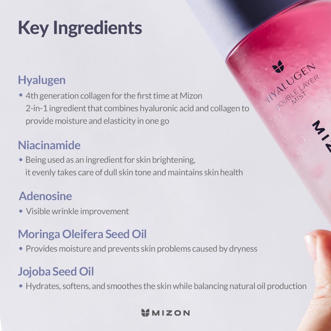 Mizon Hyalugen Double Layer Mist With Hyaluronic Acid And Marine Collagenyouthful Skin Spray Instant Glow Moisturizing Korean Skincare (3.38 Oz) : Beauty & Personal Care