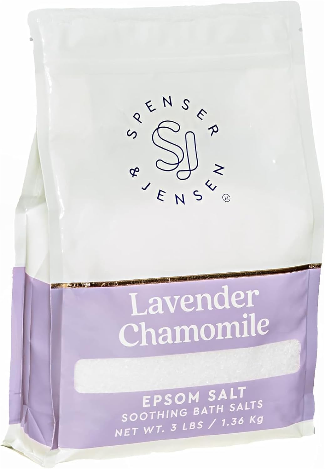 Spenser & Jensen Calming Lavender & Chamomile Epsom Bath Salts | Soothing & Relaxing Bath Soak for Body Wellness & Sore Muscle Relief, 3 LB (Pack of 1)