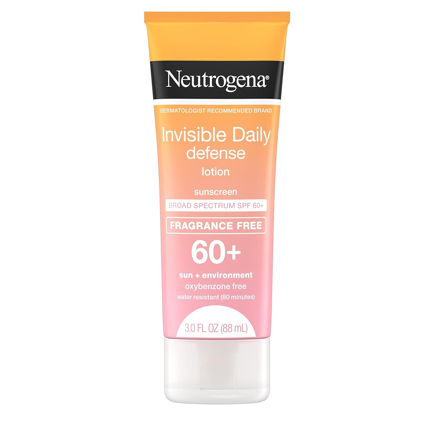 Neutrogena Invisible Daily Defense Fragrance-Free Sunscreen Lotion, Broad Spectrum SPF 60+, Oxybenzone-Free & Water-Resistant, Sun & Environmental Aggressor Protection, 3.0 fl. Oz