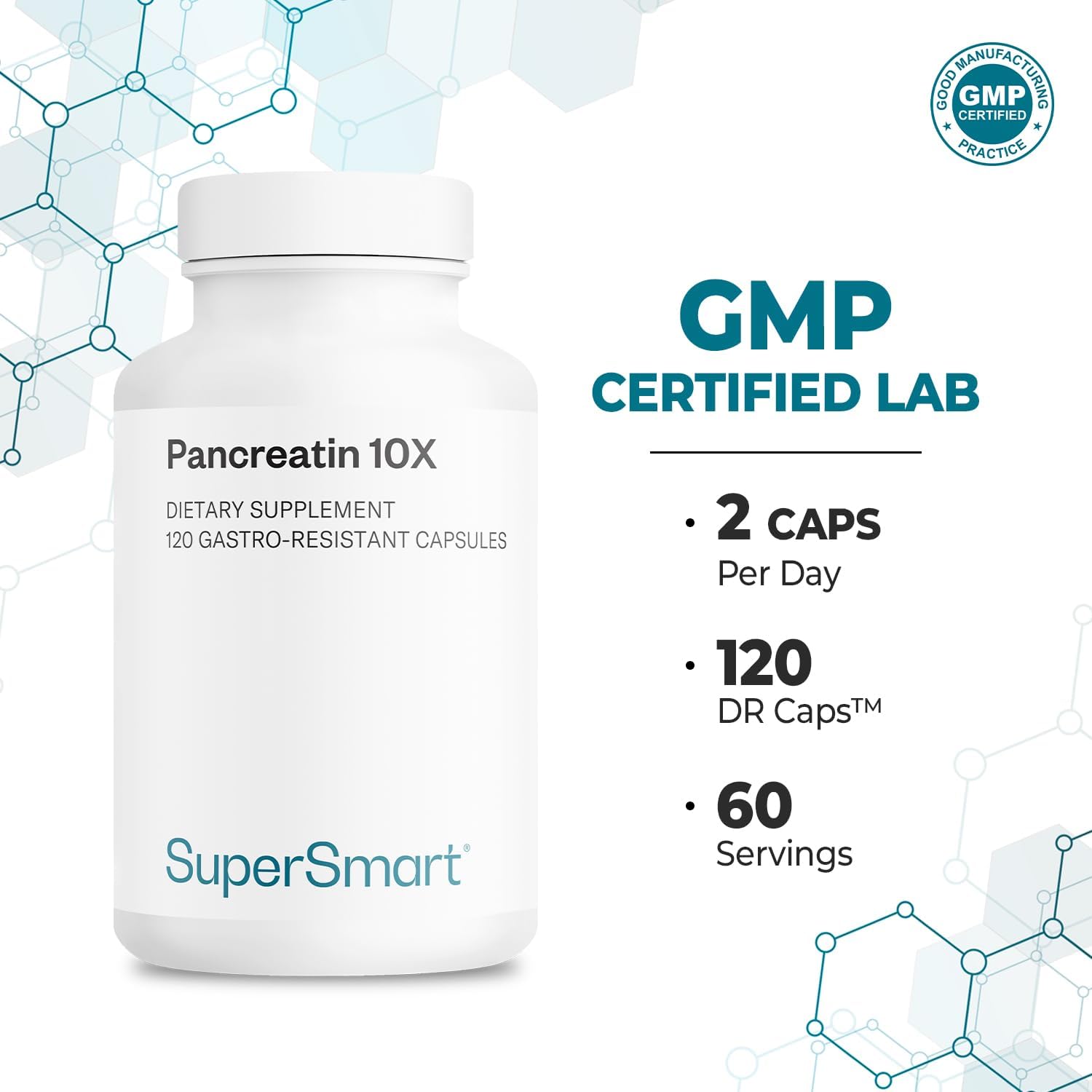 Supersmart - Pancreatin 10X 4000 Per Day (Extra Strength) - Digestive Enzymes Supplement - With Protease, Lipase, Amylase, Trypsin - Healthy Digestion Support | Non-Gmo & Gluten Free - 120 Dr Capsules : Health & Household