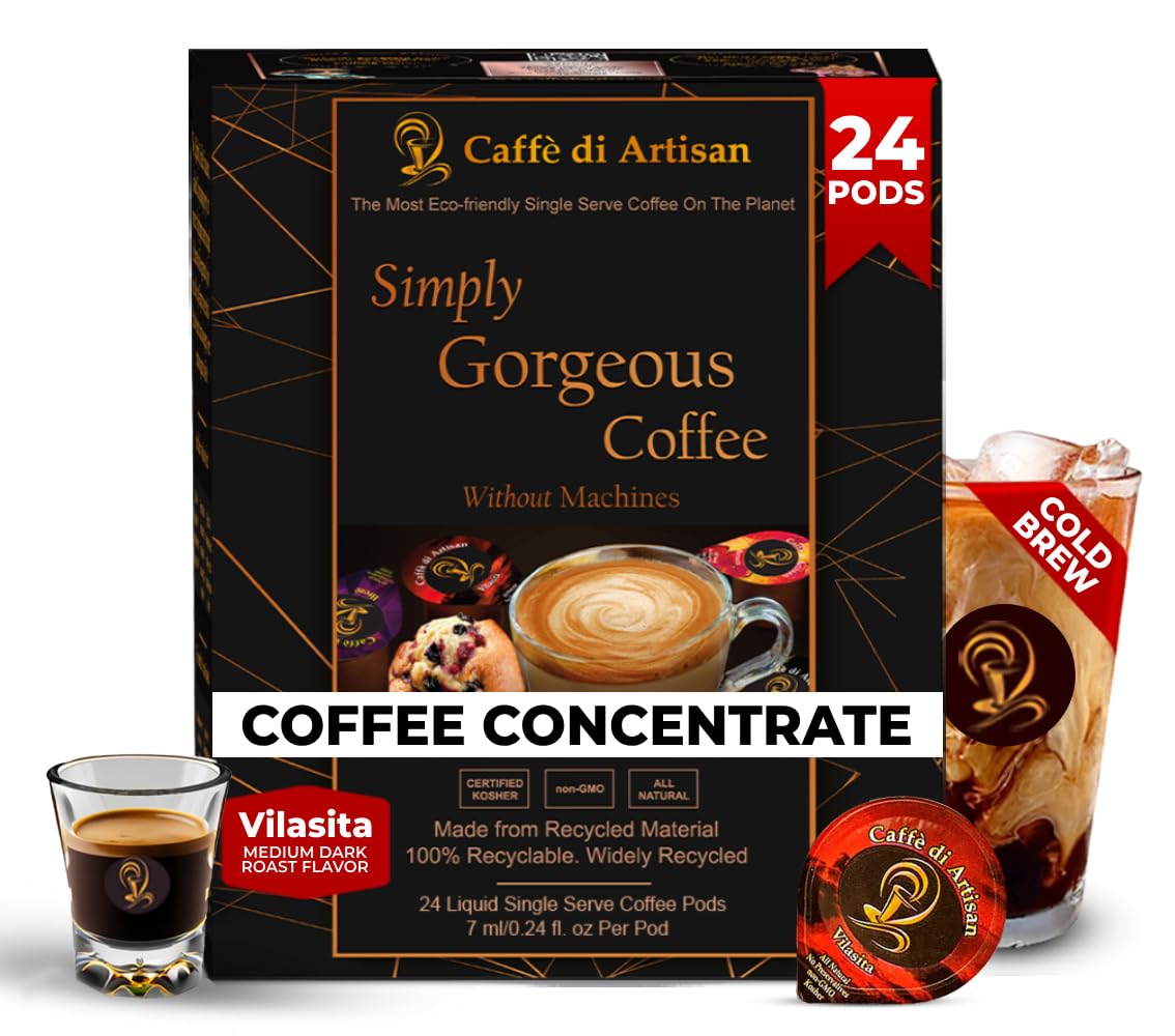 Caffè Di Artisan Liquid Coffee Pods – Premium Single-Serve Coffee For Cold Brew Concentrate, Iced Coffee & Hot Coffees – Machine-Free, Eco-Friendly, Ready In Seconds. Rich; Vilasita; Arabica; Medium Dark Roast – 24 Count