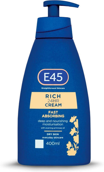 E45 Rich Cream 400 ml – E45 Cream with Evening Primrose Oil – Body Face Hand Cream for Long-Lasting Moisturisation and Soft Skin – Suitable for All Skin Types, even for Dry and Sensitive Skin