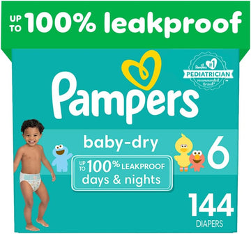 Pampers Baby Dry Diapers - Size 6, One Month Supply (144 Count), Absorbent Disposable Diapers