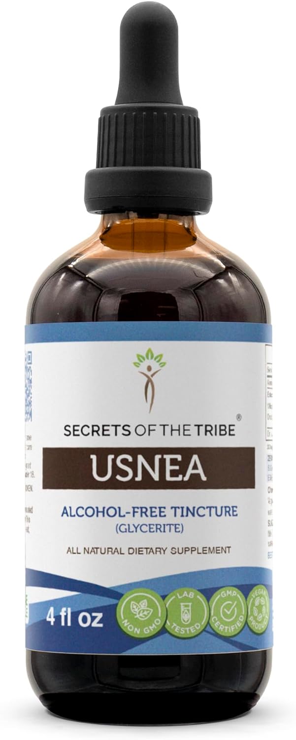 Secrets of the Tribe Usnea Tincture Alcohol-Free Extract, Usnea (Usnea spp.) Dried Lichen 4 oz