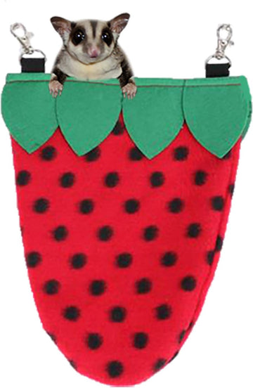 Exotic Nutrition Strawberry Nest Pouch - Hanging Fleece Bed - For Sugar Gliders, Hamsters, Degus, Squirrels, Rats, Mice, Marmosets, Chinchillas, Gerbils & Other Small Animals