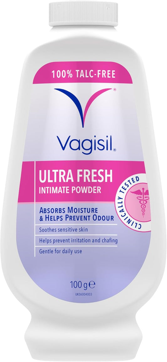 Vagisil Ultra Fresh Intimate Powder For Daily Feminine Hygiene, Fresh Scent Deodorises & Prevents Odour, Moisture Control Technology, Talc-Free, 100 G
