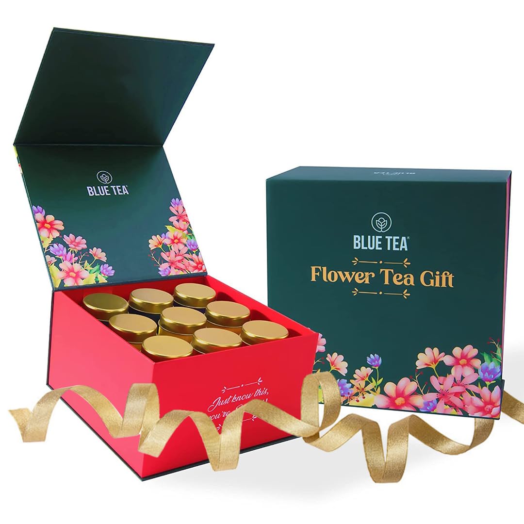 Blue Tea - Assortment Flower Tea Gift - 9 Flavors Flower Based (5X9 = 45 Plant Based Tea Bags) || Natural Ingredients - Herbal Tea - Caffeine Free - Non-Bitter - Gluten Free - Vegan | Variety Pack