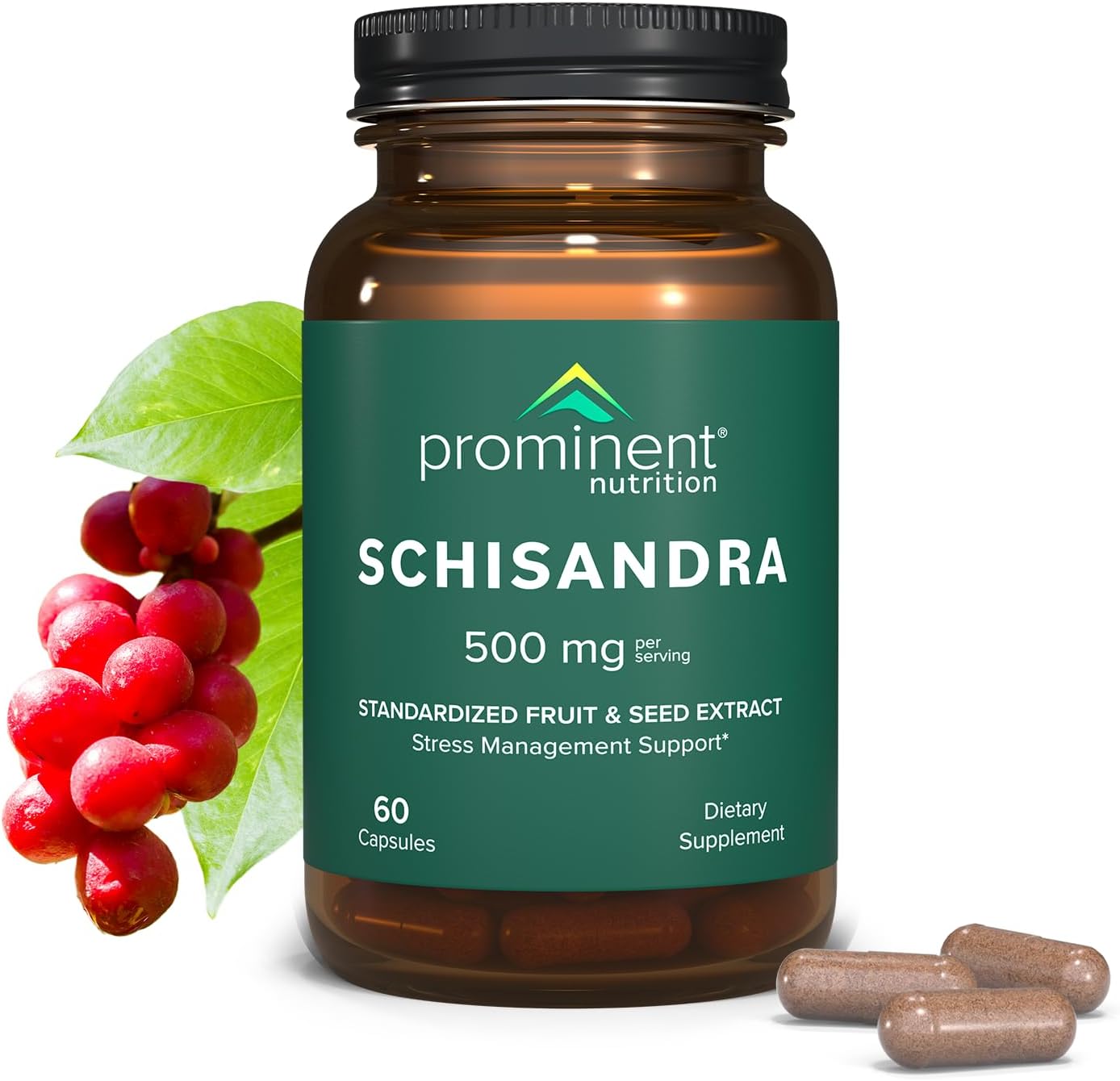 Prominent Nutrition Schisandra Berry Extract - Clinically Researched 500 Mg Dose For Stress Management Support, Standardized To Schisandrins, Pure Schisandra Chinensis Fruit Extract, 60 Capsules