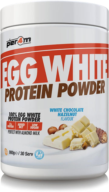 Per4M 100% Pure Free Range Egg White Protein Powder | 30 Servings High Protein Shake With Added Mct | Gut Friendly And Lactose-Free | With Essential Amino Acids (900G, Strawberry Creme)