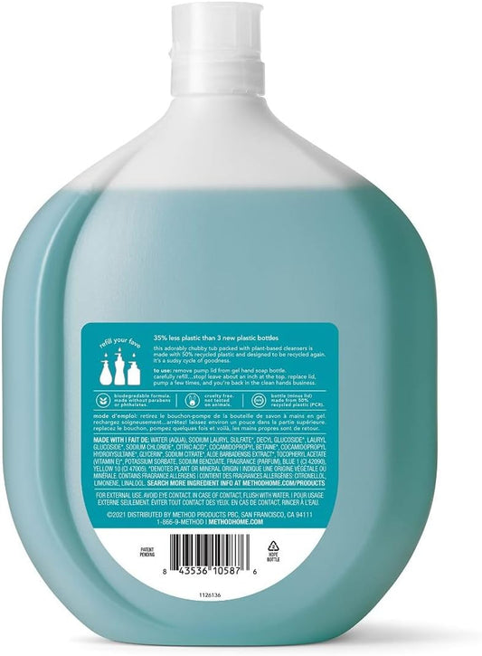 Method Gel Hand Soap Refill, Waterfall, Recyclable Bottle, Biodegradable Formula, 34 oz (Pack of 4)