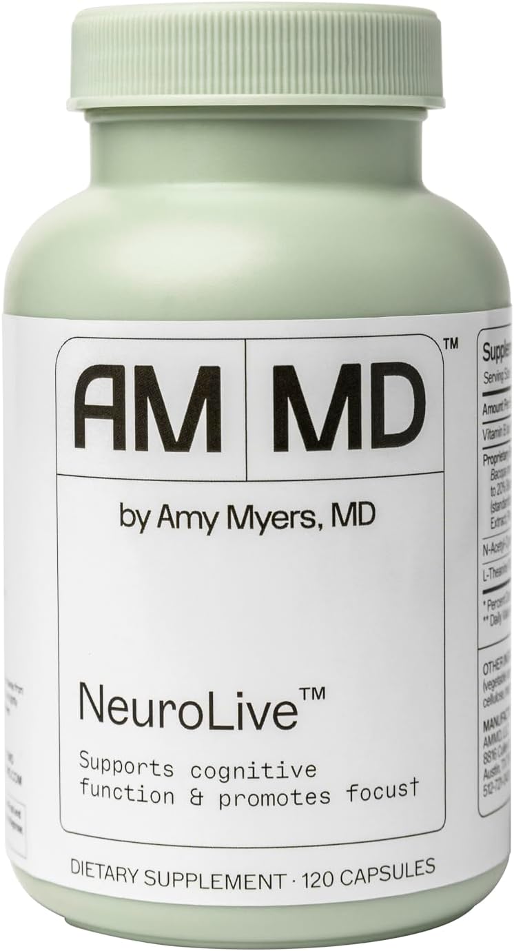 Amy Myers Md Neurolive - Brain Cell Membrane Supplement - Aid Brain Tissue Health With Vitamin B6 & Ginkgo - Support Supplement For Healthy Vasculature & Blood Flow - 120 Capsules (60 Servings)