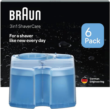 Braun 3In1 Original Smartcare Shaver Care Center Refill Cartridges, Cleans 10X Better Than Water, 3In1 Formula Provides Hygienic Cleaning To Remove Hair & Skin Particles, 6 Pack