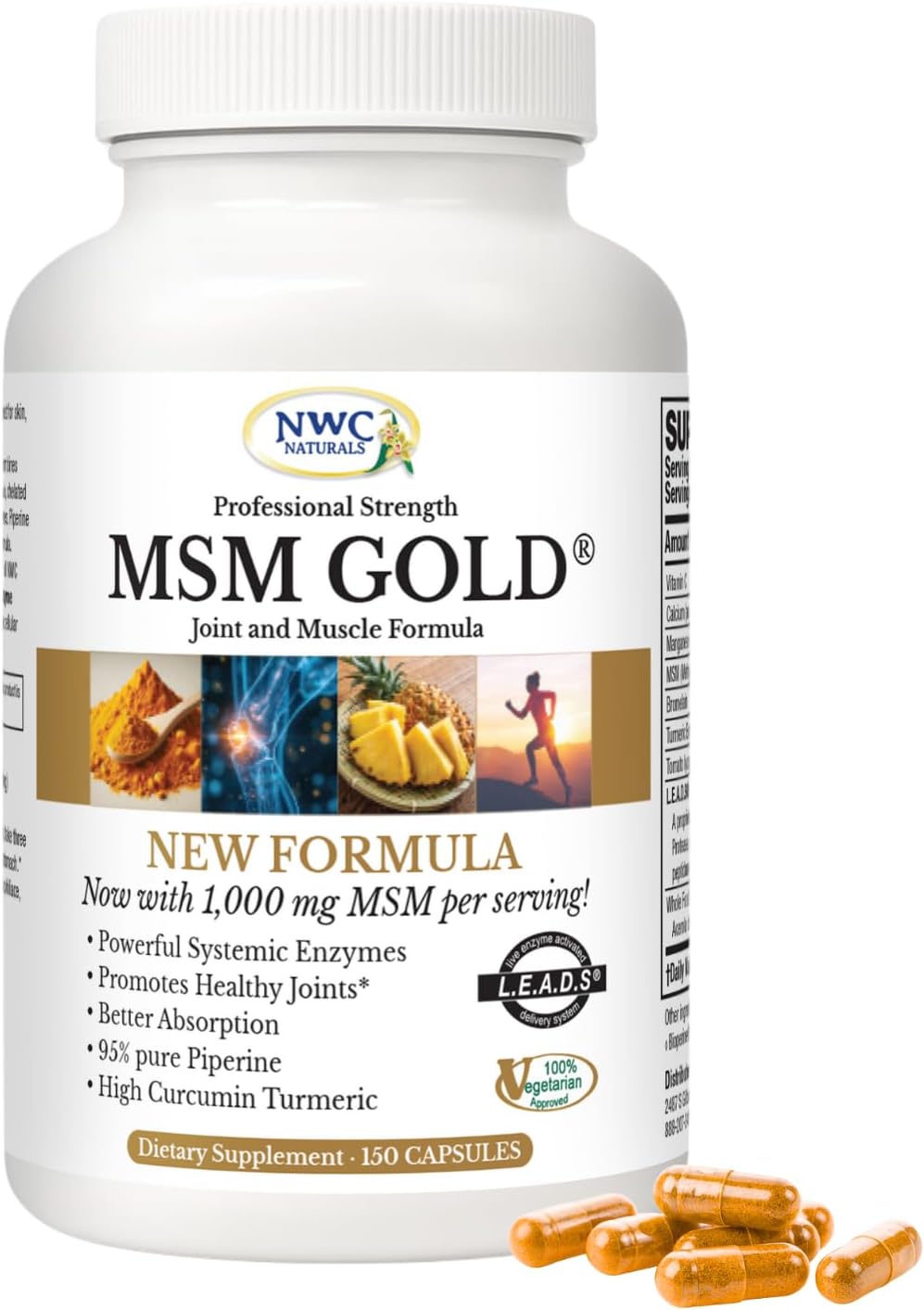Nwc Naturals Msm Gold – Systemic Enzyme Supplement With Turmeric, Tomato Lycopene & Bioperine For Nutrient Absorption – Joint & Muscle Support – 150 Antioxidant-Rich Vegetarian Capsules
