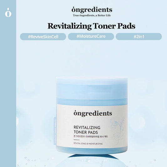 Ongredients Revitalizing Toner Pads | Dual-Textured Pads | Niacinamide, Panthenol, Butterfly Pea Extract, Gentle Exfoliation, Pore Care For All Skin Types | Vegan, Korean Skin Care (60 Pads)