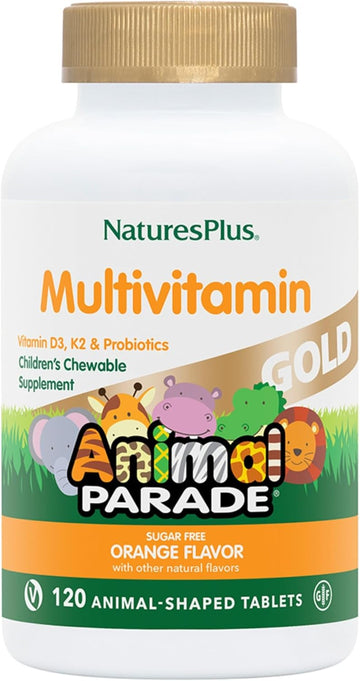 Natures Plus Animal Parade Source Of Life Gold Children'S Multivitamin - Orange Flavor - 120 Chewable Animal Shaped Tablets - Immune Support Supplement - Gluten-Free - 60 Servings