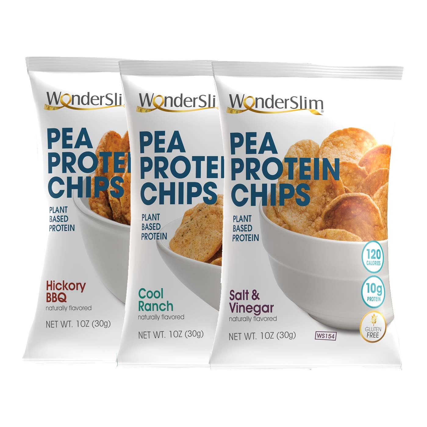 Wonderslim Pea Protein Snack Chips, Variety Pack, 120-130 Calories, 10G Protein, Gluten Free (12Ct)