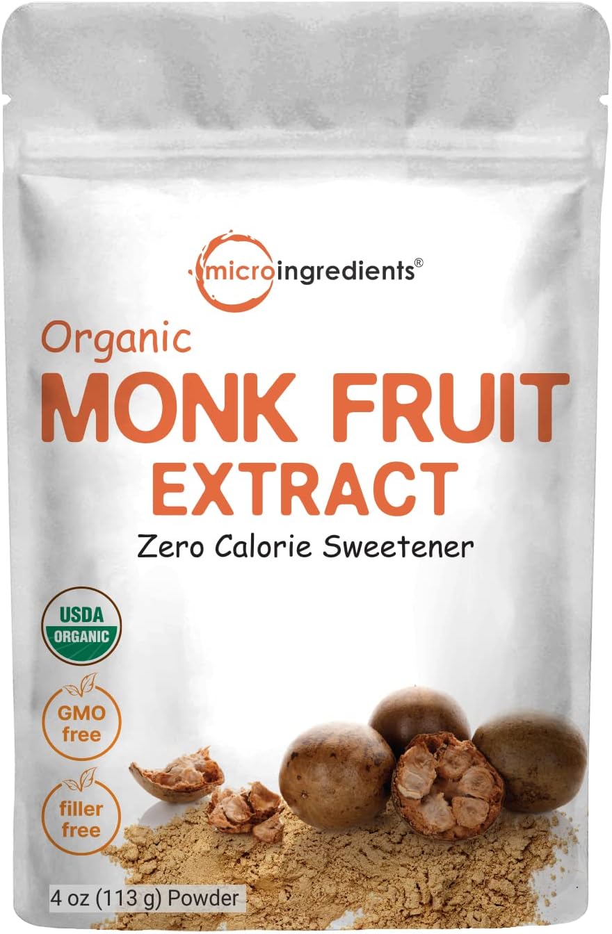 USDA Organic Monk Fruit Extract Powder with Active Mogrosides, 4 Ounce, Zero Calorie, Zero Carb, Sugar Alternative, Monk Fruit Keto Diet, Perfect Paleo & Low-Carb Dieters, Natural Sweetener, Vegan