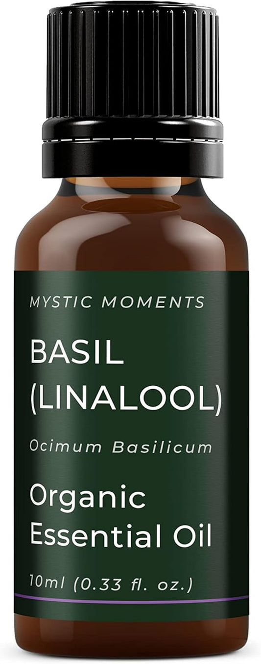 Mystic Moments | Organic Basil (Linalool) Essential Oil 10ml - Pure & Natural oil for Diffusers, Aromatherapy & Massage Blends Vegan GMO Free