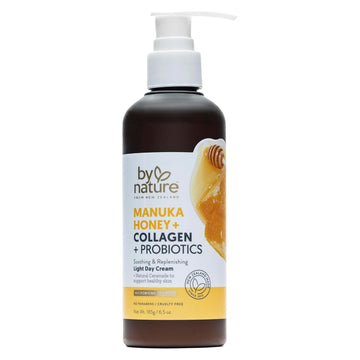 By Nature Manuka Honey + Collagen + Probiotics Day Cream - Nourishing Formula To Soothen Your Skin - Skincare From New Zealand - 6.5 Oz