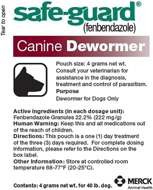 Safe-Guard (fenbendazole) Canine Dewormer for Dogs, 4gm pouch (ea. pouch treats 40lbs.) : Pet Supplies