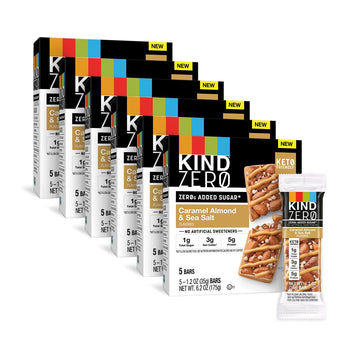 Kind Zero Added Sugar Bars, Keto Friendly Snacks, Caramel Almond And Sea Salt Flavored, 6.2Oz Box (Pack Of 6)