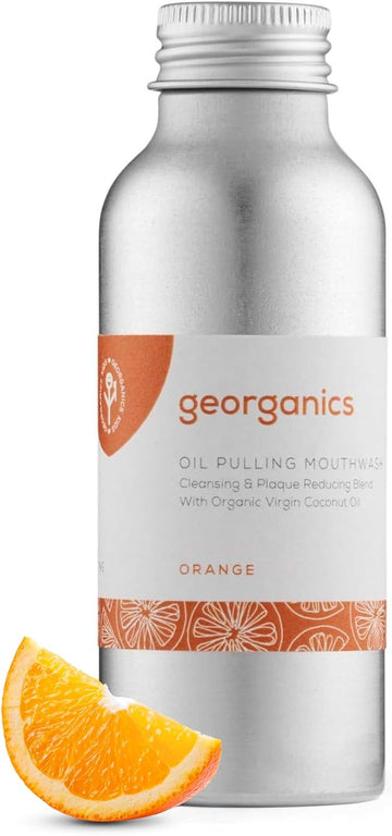 Georganics Whitening Oil Pulling Mouthwash - Orange Flavoured - Plaque-Reducing Coconut Oil Blend - 100% Natural Ingredients - Sls, Glycerine & Fluoride Free - Organic, Vegan, Cruelty-Free - 100Ml