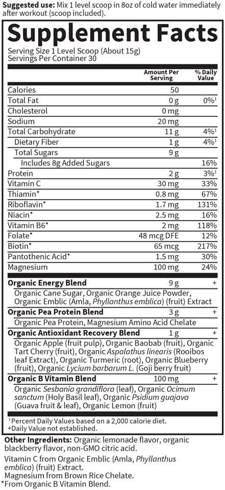 Garden Of Life Sport Vegan Organic Plant Based Post Workout Muscle Recovery Powder For Men & Women - Blackberry Lemonade 30 Servings, 100Mg Magnesium, Antioxidants, Supplements, 15.7 Oz : Health & Household