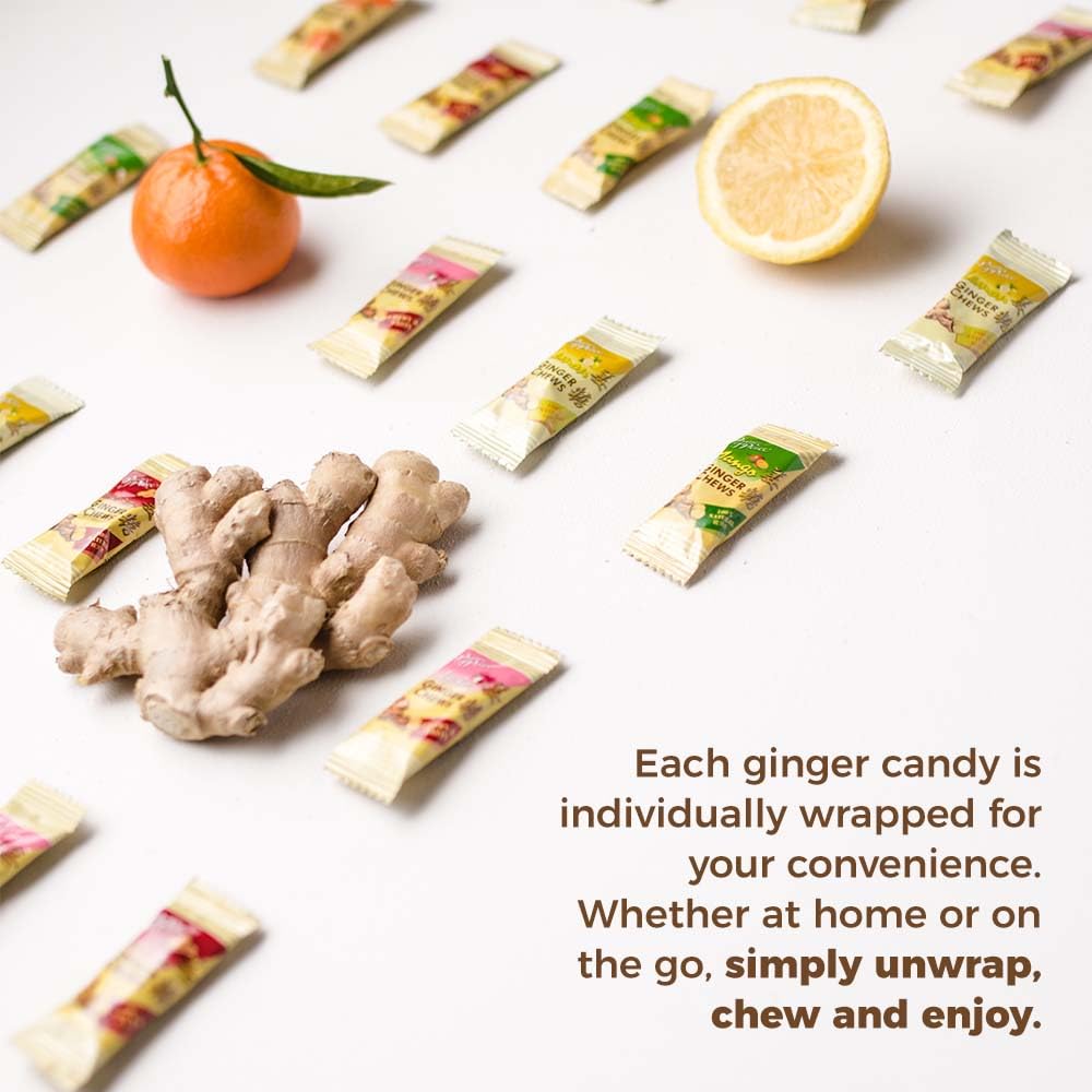 Prince Of Peace Ginger Chews Assorted Flavors, 8 Oz - Lemon, Lychee, Blood Orange, Mango - Candied Ginger Variety Pack - Natural Candy Pack