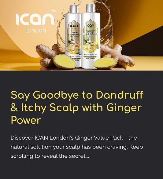 Ican London Ginger Hair Care Set, Anti Hair-Loss Shampoo And Conditioner, 500 Ml, 2-Piece