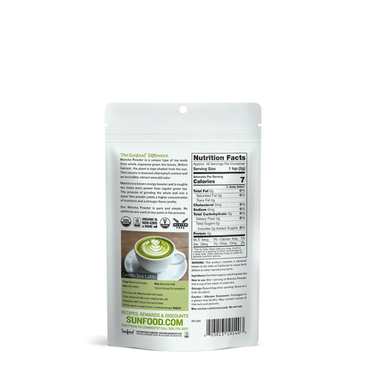 Sunfood Superfoods Organic Matcha Powder - Matcha Tea, Matcha Green Tea Powder, Unsweetened Matcha Latte Powder, Non Gmo, Usda Organic, Gluten Free, Vegan - 4 Oz