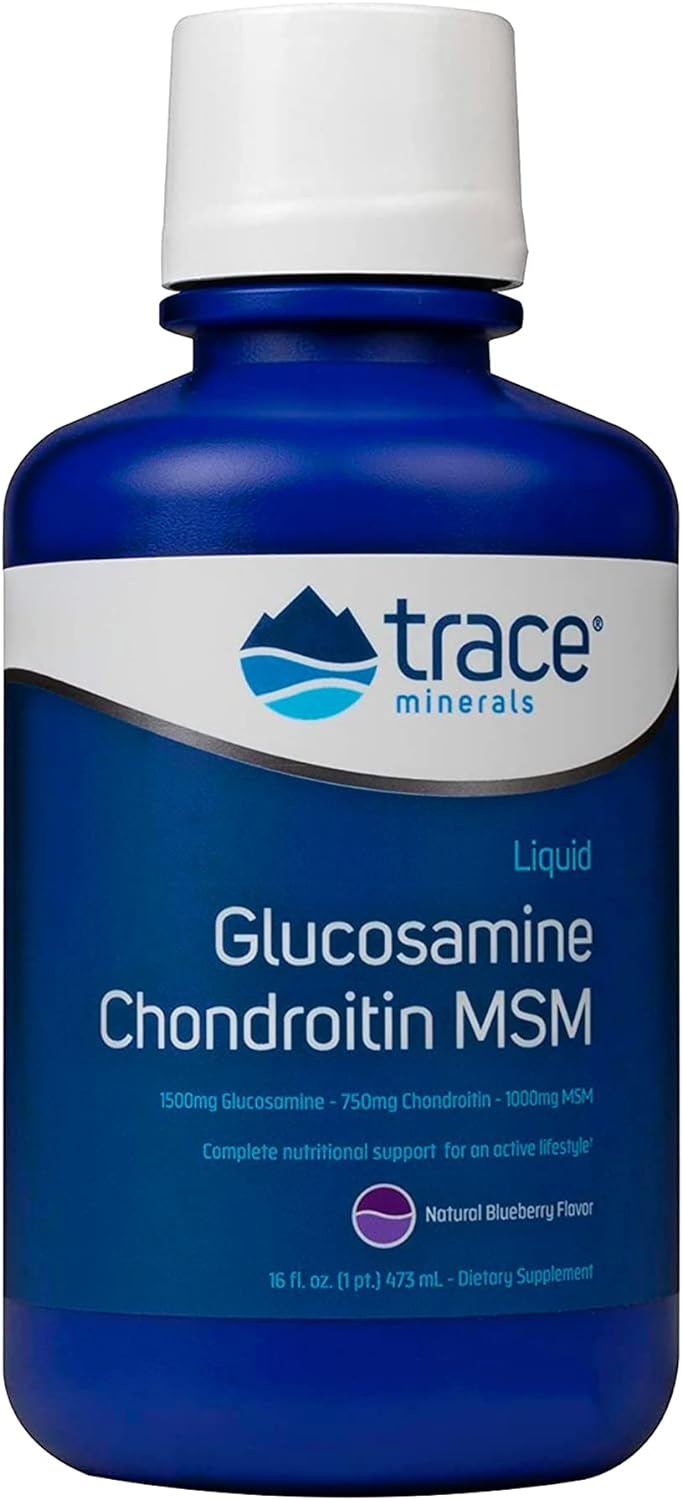 Trace Minerals | Liquid Glucosamine Chondroitin MSM | Complete Dietary Supplement for Active Lifestyle | Supports Joints, Cartilage and Mobility | Natural Blueberry Flavor | 16 Servings, 16 fl oz