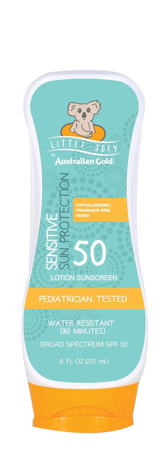 Australian Gold Little Joey Sunscreen Lotion Spf 50, 8 Ounce | Hypoallergenic & Fragrance Free | Broad Spectrum | Water Resistant | Vegan | Pediatrician Tested