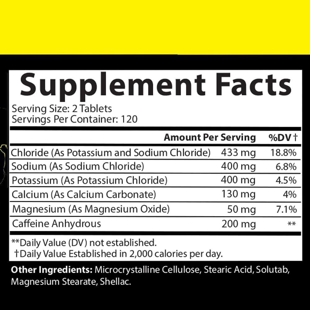 Angry Supplements Electro Lightning Energy Hydration Complex Electrolyte Tablets - Hydrate With Calcium, Magnesium, Sodium, Potassium & Caffeine Pills (240Ct, 120 Day Supply) : Health & Household