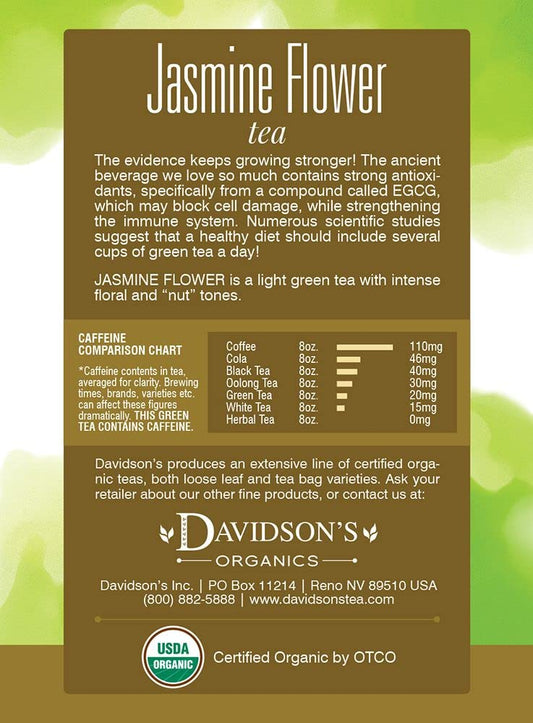 Davidson'S Organics, Jasmine Flower Tea, 8-Count Tea Bags, Pack Of 12