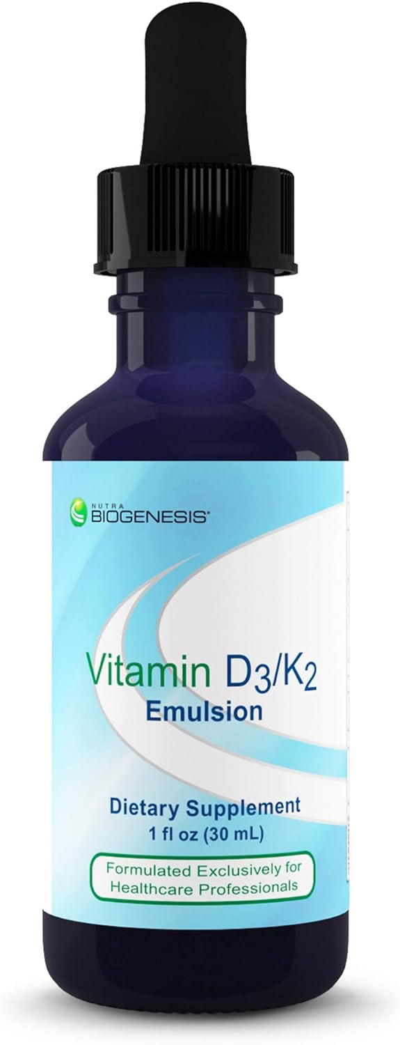 Nutra BioGenesis - Vitamin D3-K2 Emulsion - Liquid Vitamin D and Vitamin K to Help Support Bone and Heart Health - 1 Ounce