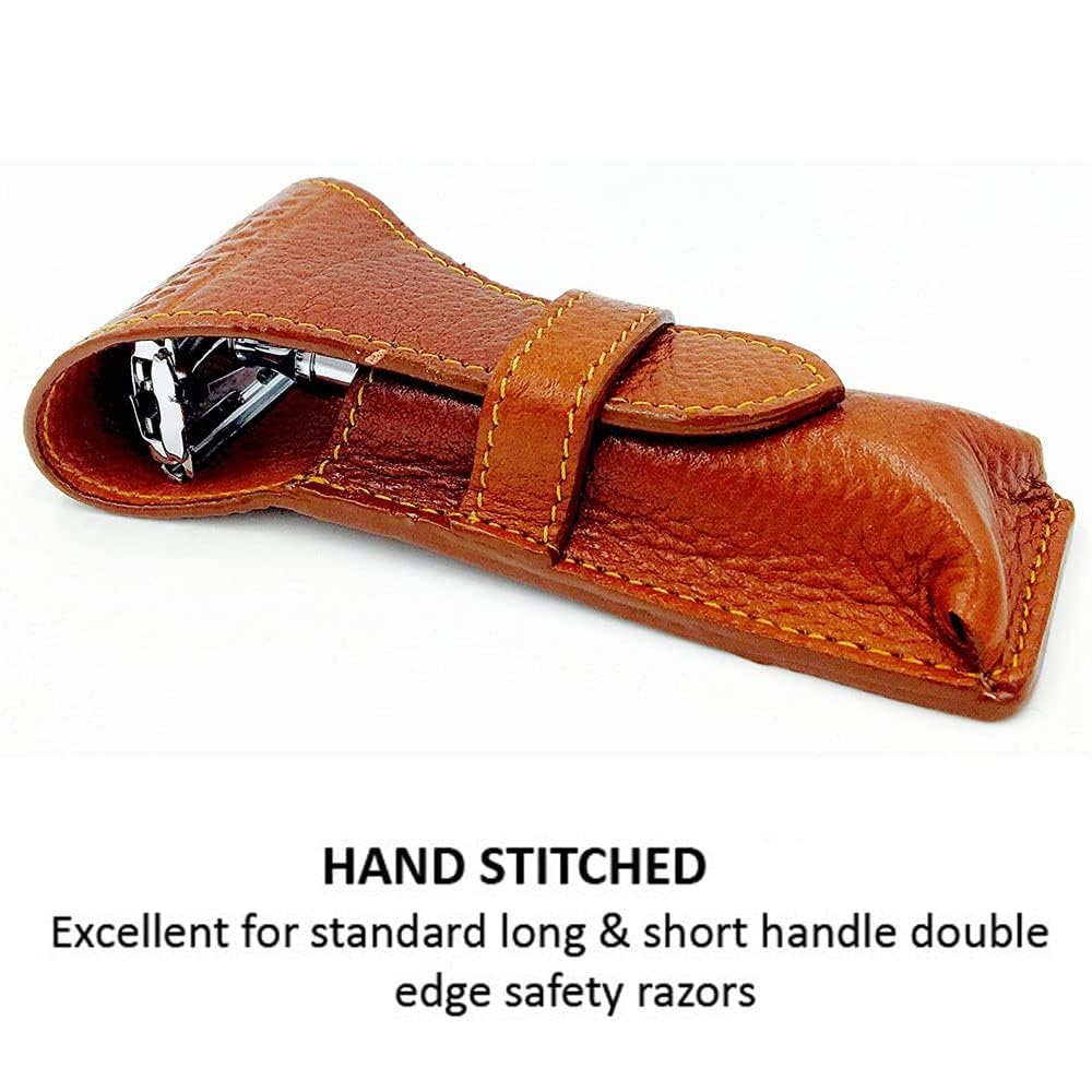Parker Genuine Leather Travel Case For Safety Razor — Stylish Protective Storage Pouch For De Razors (For Standard & Long Handle Lengths) : Beauty & Personal Care