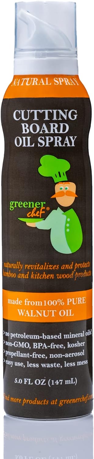 GREENER CHEF Premium Italian Food-Grade Wood Cutting Board Oil Spray & Butcher Block Oil Conditioner, 100% Walnut Oil for Bamboo Chopping Boards, Food Safe, Mineral Oil & Aerosol-free - Made In Italy