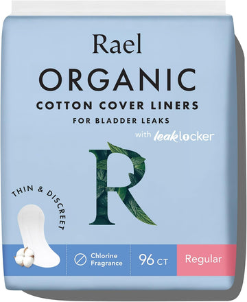 Rael Incontinence Liners For Women, Organic Cotton Cover - Postpartum Essential, Regular Absorbency, Bladder Leak Control, 4 Layer Core With Leak Guard Technology, (Regular, 96 Count)