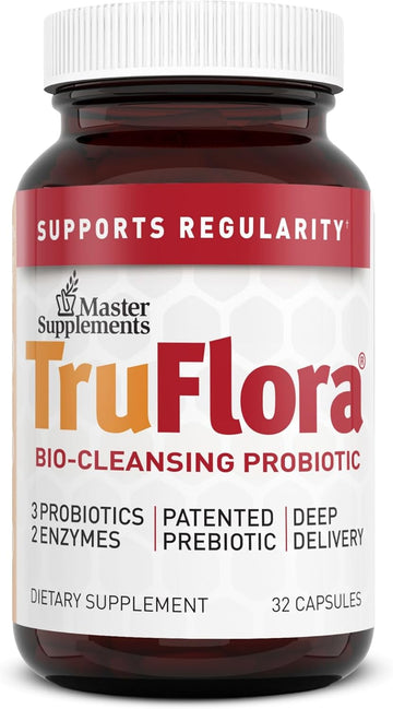 Master Supplements Truflora - 32 Capsules - Blend Of Probiotics & Enzymes - Promotes Optimal Gut Health & Boosts Energy - Gluten Free - 32 Servings