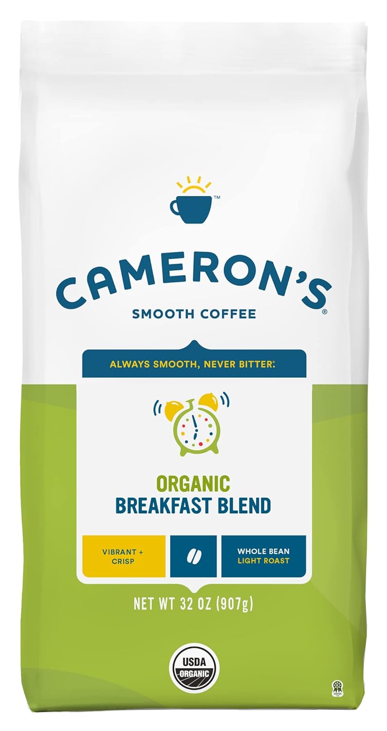 Cameron's Coffee Roasted Whole Bean Coffee, Organic Breakfast Blend, 32 Ounce, (Pack of 1)