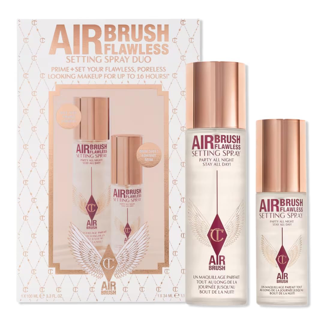 Charlotte Tilbury Airbrush Flawless Setting Spray Duo – 1 Full Size + 1 Travel Size (Limited Edition) : Beauty & Personal Care