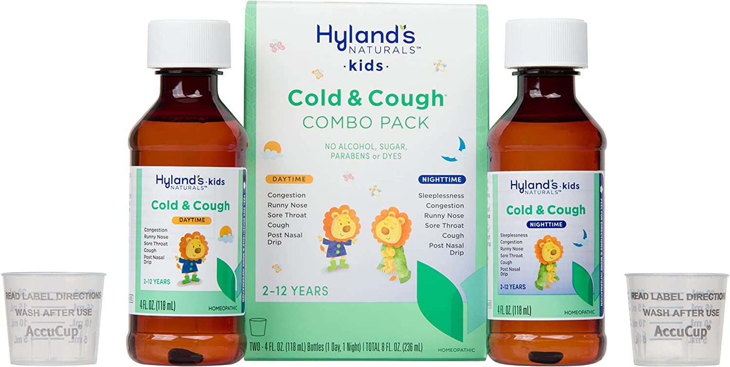 Hyland's Naturals Kids Organic Elderberry Plus Gummies + 4Kids Cold & Cough, Daytime (4 fl. oz.) & Nighttime (4 fl. oz.) Value Pack, Cough Syrup - 48 Vegan Kids Gummies + 8oz. Cold & Cough Syrup : Health & Household