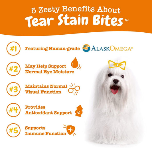 Zesty Paws Tear Stain Support Soft Chews For Dogs - For Eye Moisture + Vision & Immune Support - Functional Supplements With Fish Oil, Lutein, Cranberry & Vitamin C - Chicken Flavor - 90 Ct