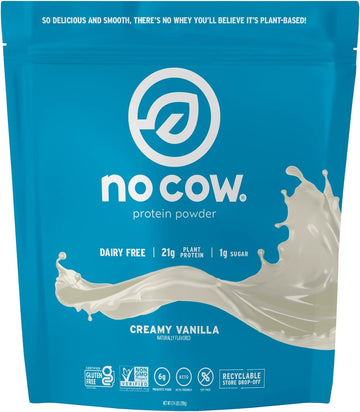 No Cow Vegan Protein Powder, Vanilla, 21g Plant Based Protein, Recycla