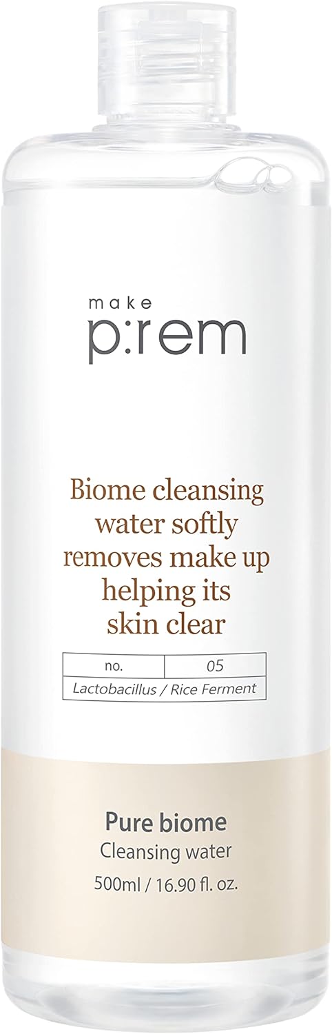 Make P:Rem Pure Biome Facial Cleansing Water, Hypoallergenic Korean Rice Makeup Remover, Refines Skin Texture With Rice Protein, Eve Vegan, Korean Skin Care, 500Ml, 16.90 Fl.Oz