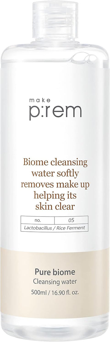 Make P:Rem Pure Biome Facial Cleansing Water, Hypoallergenic Korean Rice Makeup Remover, Refines Skin Texture With Rice Protein, Eve Vegan, Korean Skin Care, 500Ml, 16.90 Fl.Oz