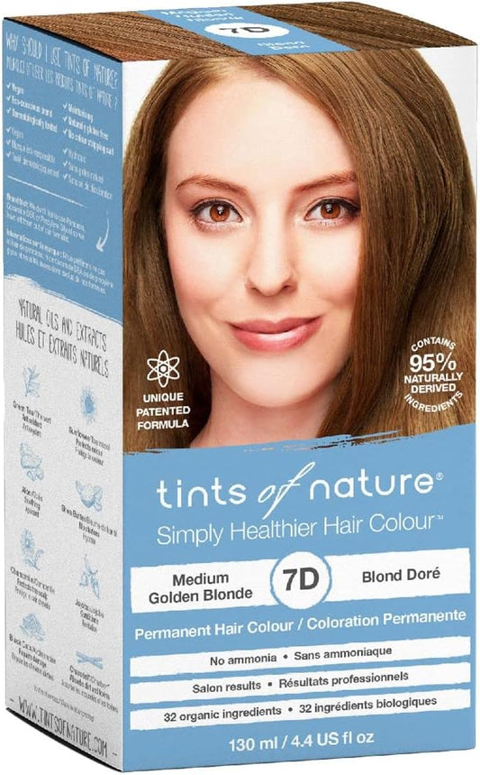 Tints Of Nature 7D Medium Golden Blonde Permanent Hair Dye, Nourishes Hair And Covers Greys, Ammonia-Free, 130Ml